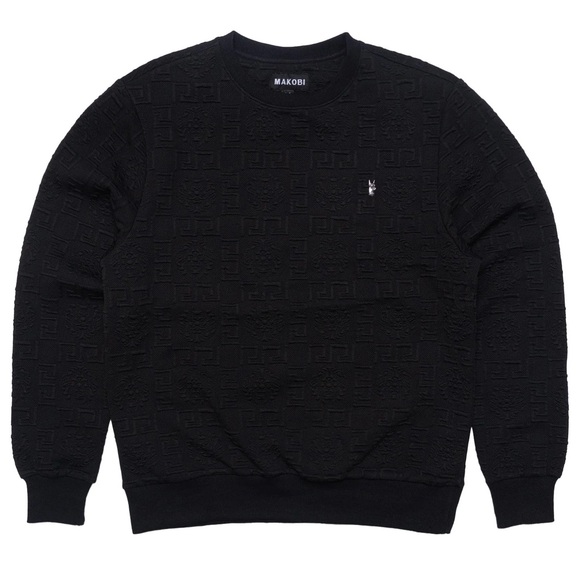 makobi Other - Makobi M4232 Bianchi Jacquard Crewneck Sweatshirt Size 3XL Black Embossed Print